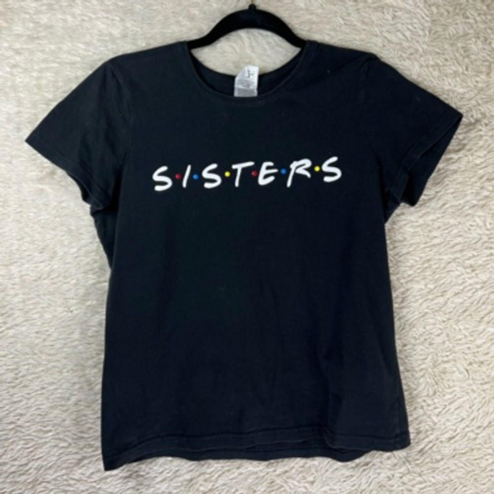 Classic Crop Graphic T-shirt Womens M Black S.I.S.T.E.R.S Crew Cut Friends Theme